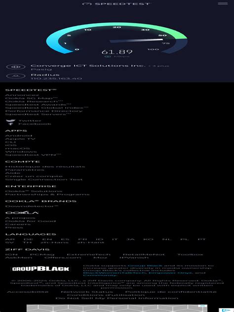 Speedtest d’Ookla – le test de vitesse de connexion global.